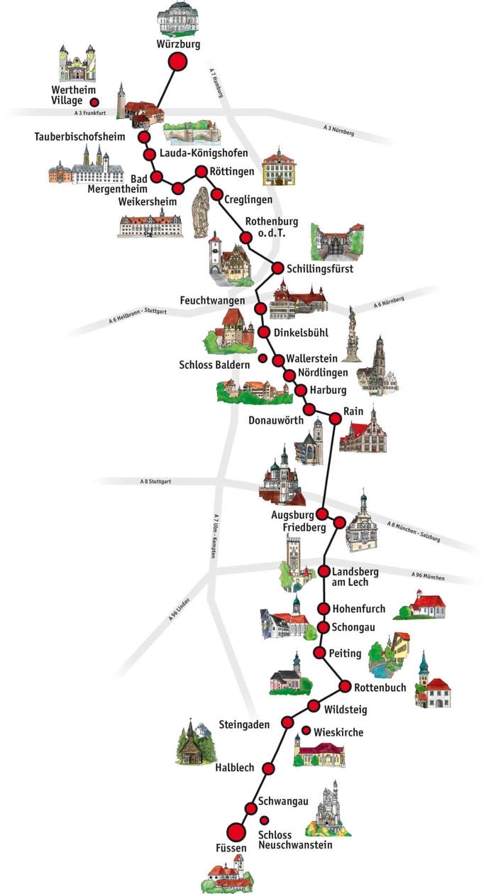 germany romantic road map - the romantic road germany