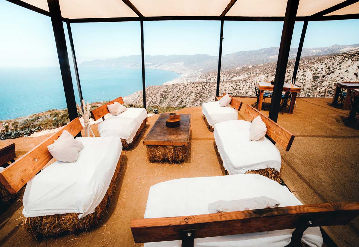 Bar tables overlooking Baja California coastline