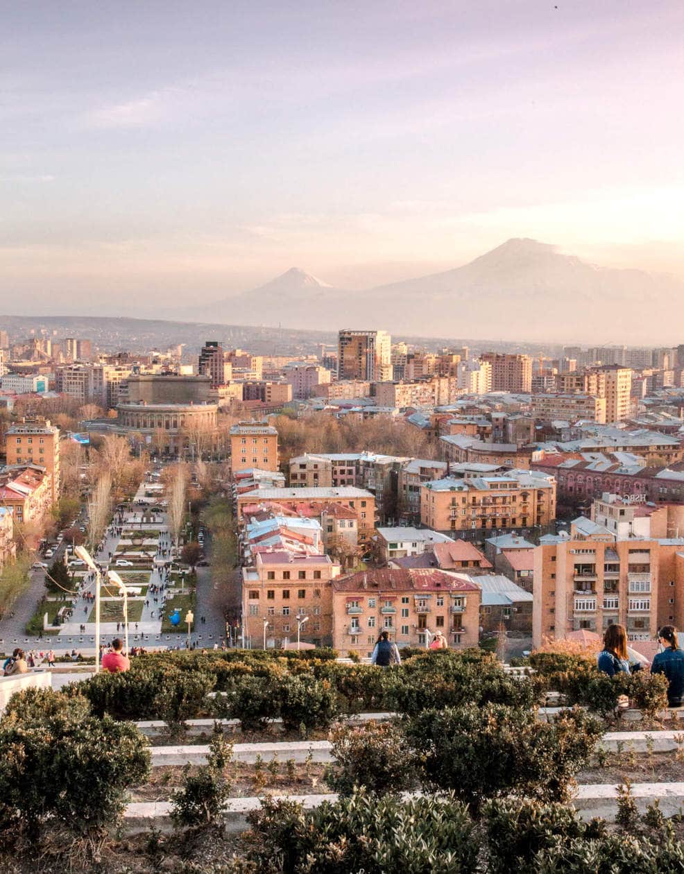 Yerevan from Cascade // Where to try Armenia's legendary brandy, find the best deals on locals souvenirs and discover the best view of the The Pink City (best seen during sunset!). Keep reading for a list of the top things to do in Yerevan, plus 5 hotels to fit any budget. 