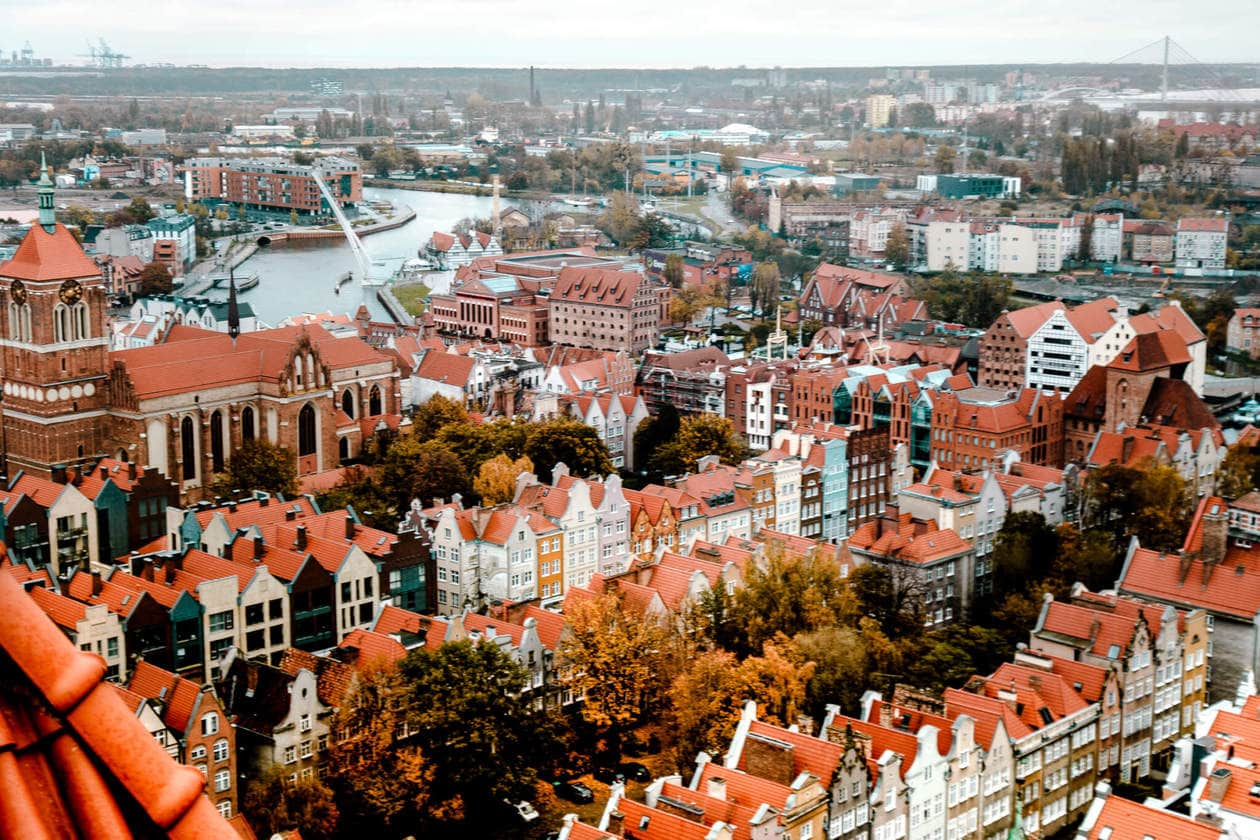 St. Mary's Church in Gdansk is the largest brick church in the world, offering the best views of the city. Climb 405 steps to the top for striking birds eye of Old Town, and one of the prettiest things to do Gdansk. Click for visitor tips, information, photography and more. 