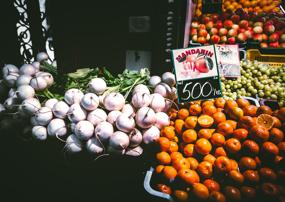 Produce at the Central Market Hall in Budapeet