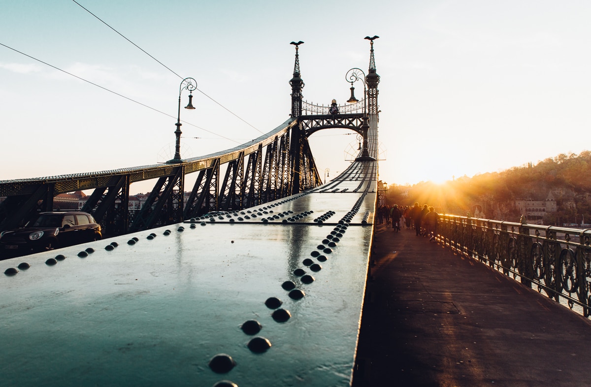 Sunset at Liberty Bridge in Budapest 