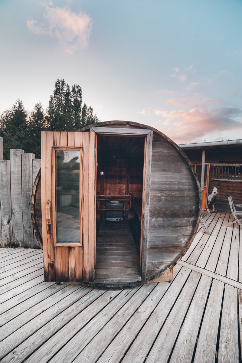 Red Oak Cedar Barrel Sauna in Brittany, France