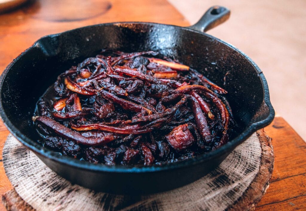 Glazed purple carrots with ribeye at Primitivo Restaurant