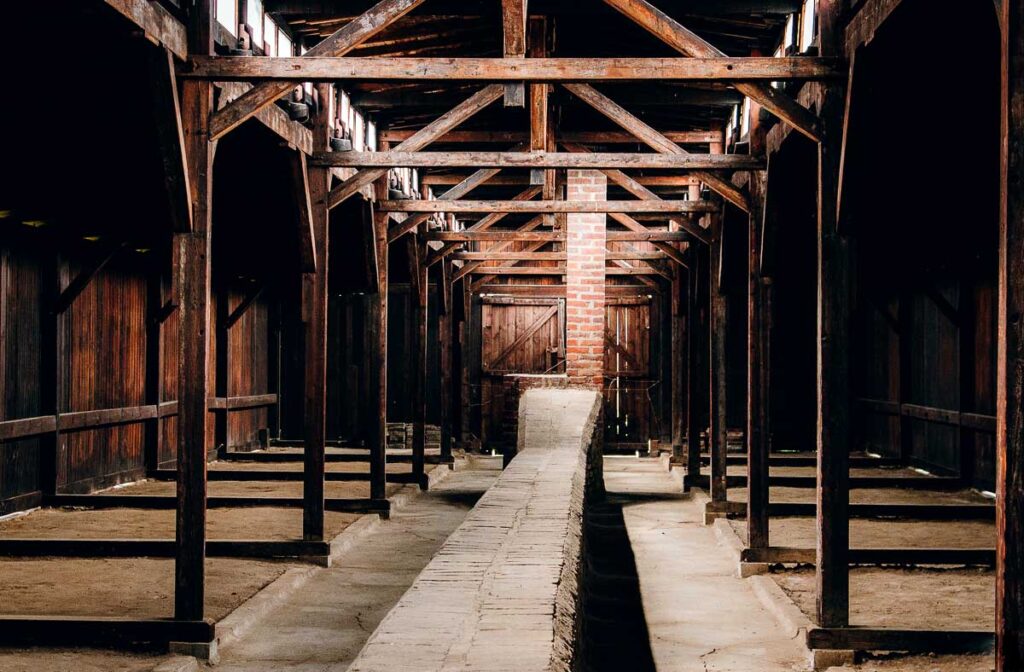 Touring Auschwitz men's barracks