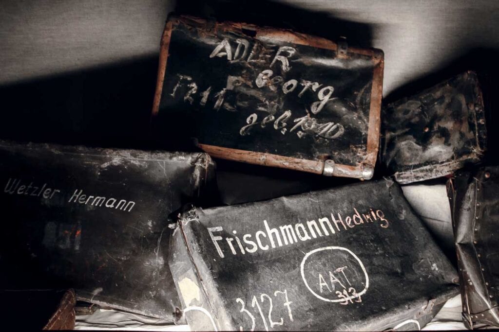 Suitcases at Auschwitz memorial in Poland 